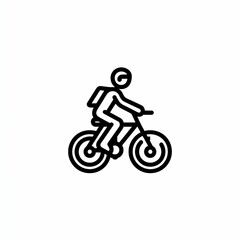 Obraz premium Line drawing of person on bicycle with backpack on white background