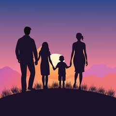 Silhouette of a Family Holding Hands at Sunset