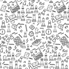 Chess hand drawn doodle cartoon decoration seamless pattern