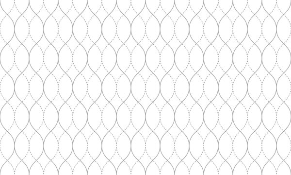 Grey solid line and dash line with ogee shape pattern. Vector Repeating Texture.