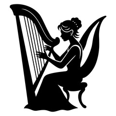 Elegant silhouette of a woman playing a harp