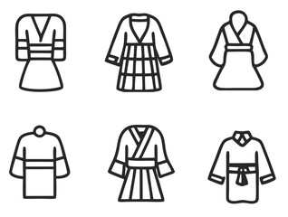 Elegant Korean Hanbok Icons Set Traditional Fashion 