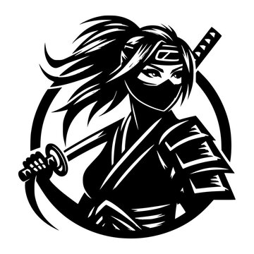 Female ninja warrior with katana sword