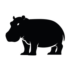 Black Silhouette Of Hippopotamus Standing