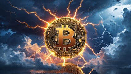 Futuristic Bitcoin Coin Design Used for Online Transactions, Asset Exchange, and Global Economic Activity