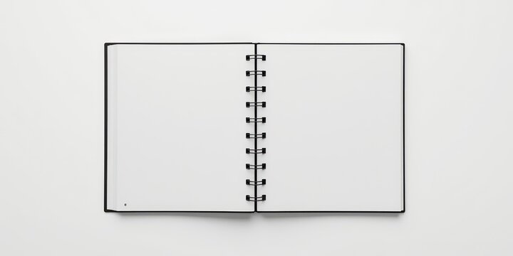Blank spiral bound notebook open on a white surface with minimalist aesthetic inviting creativity and focus