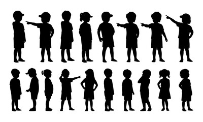 Kids Silhouettes Collection &ndash; Diverse Poses of very Young Children Pointing and Standing Vector Set