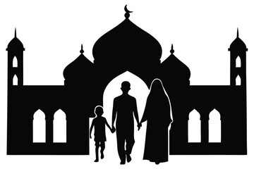 Family entering mosque father mother and child