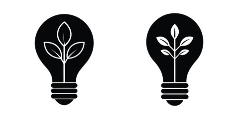 Light Bulb Containing A Small Sapling Symbolizing Growth Silhouette on White Background