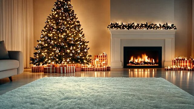 Cozy Christmas Eve: A Festive Fireplace and Tree
