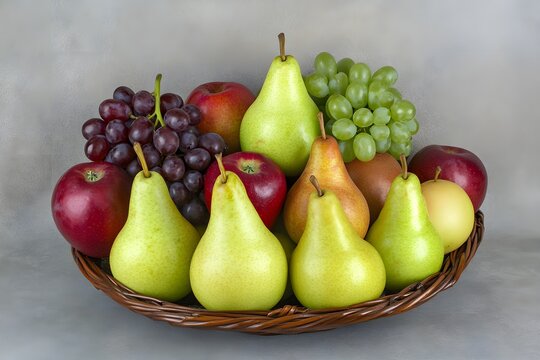 Fresh pears apples grapes autumn harvest fruit bowl
