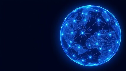 Abstract Global Network with Glowing Connections Spanning the Earth, Representing Worldwide Digital Communication and Internet Connectivity