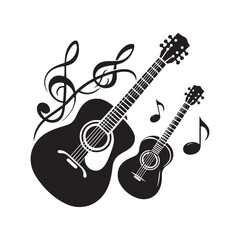 Naklejka premium Minimalist Acoustic Guitar Silhouette - Acoustic Guitar Vector Art - Guitar Shape Illustration.