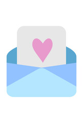 Open envelope with pink heart letter.
 Love letter icon, blue envelope
