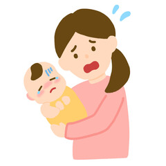 体調が悪い赤ちゃんを心配するお母さん