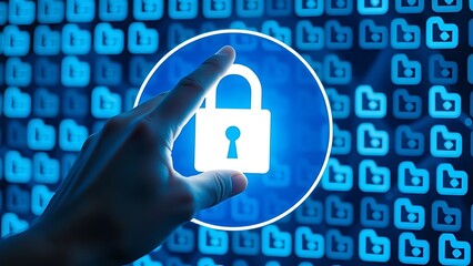 Hand Interacting with a Glowing Padlock Icon, Symbolizing Cyber Security, Data Protection, and Information Security in a Digital Environment