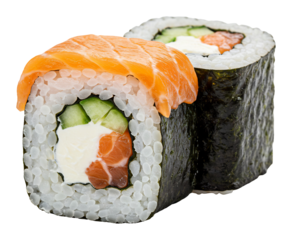 鮮やかサーモン輝く寿司ロール 食欲そそる美しい構図