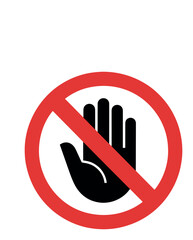 Do Not Touch Sign - Prohibited Hand Symbol - Red Circle with Slash Over Stop Hand - Vector Safety Warning Icon
