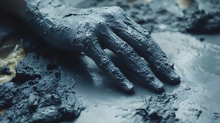 Hands Sculpting Grey Clay.