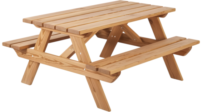 Classic Wooden Picnic Table Isolated on Transparent Background
