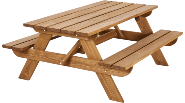 Classic Wooden Picnic Table Isolated on Transparent Background
