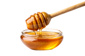 Honey dripping with dipper isolated on transparent background AI