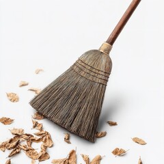 Broom cleaning leaves autumn fall season home house sweeping housework tool equipment clean up chore 100char