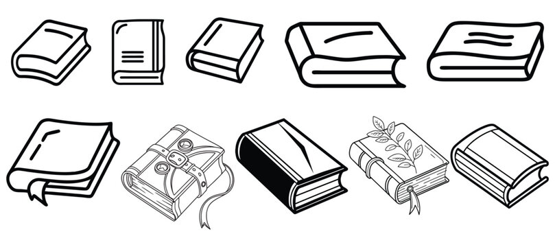 Book Set Line Art Illustration in Black and White