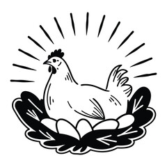 Minimalist Chicken Line Art Vector Illustration in Black and White