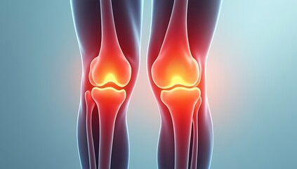 Illustration of inflamed human knee joint on soft gradient background. Medical concept depicting arthritis pain, joint inflammation, and orthopedic issues.
