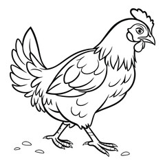Farm Animal Chicken Line Art Vector for Coloring or Prints