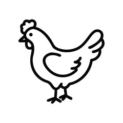 Simple Chicken Vector Line Drawing Isolated on White Background