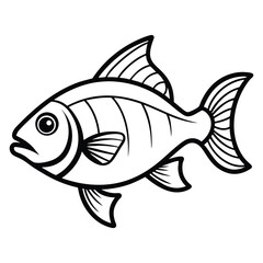 Clean Black and White Fish Line Drawing for Wall Art