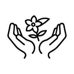 Simple Black and White Line Art of Hand Holding a Bloom