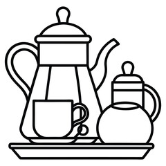 black and white tea and coffee vector line art design