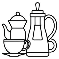 minimal tea and coffee vector black and white illustration