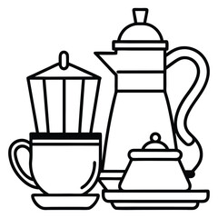simple tea coffee vector line art black and white design