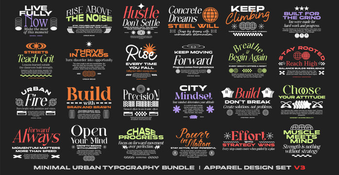 Urban typography bundle, Streetwear t-shirt design bundle, Motivation quotes collection, Poster design set, Lettering apparel design for print, Quotes packs