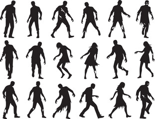 Naklejka premium Set of zombie silhouette vector on white background