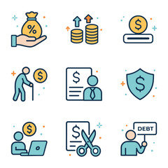 Financial safety net with colorful pictograms. Icon symbol illustration