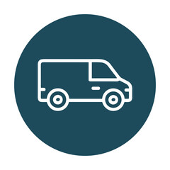 Blue circle icon of delivery van. Icon symbol illustration