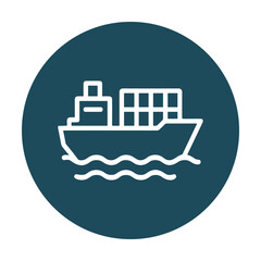 Container ship at sea icon. Icon symbol illustration