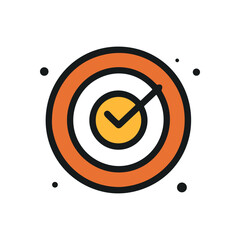 Focused target with checkmark achievement. Icon symbol illustration