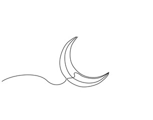 Obraz premium Crescent moon continuous line art. Moon one line drawing. Planet concept vector illustration