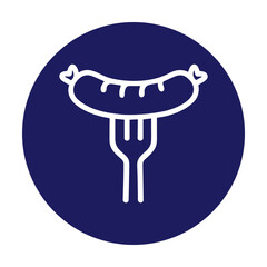 Sausage on fork emblem food icon. Icon symbol illustration