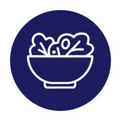 Salad bowl outline on indigo. Icon symbol illustration