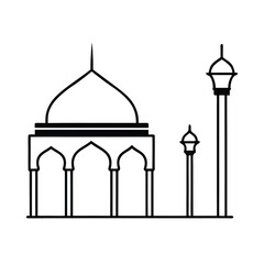 Mosque and Minaret Black Outline Illustration