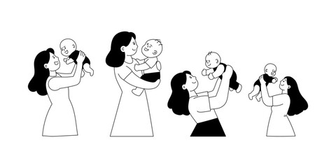 flat illustration of a mother holding a baby