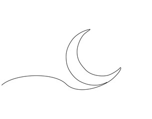 Crescent moon continuous line art. Moon one line drawing. Planet concept vector illustration