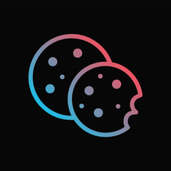 Gradient cookies one bitten on a black field. Icon symbol illustration
